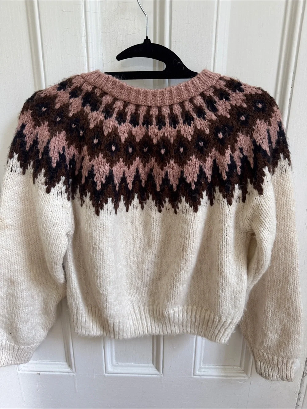 Zara Fair Isle Crewneck Sweater in Cream and Rose
